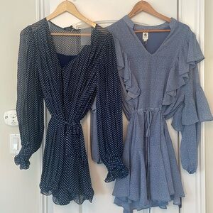 NWT-TWO VICI mini dresses with ribbon tie waist. Blues, size MEDIUM. Never worn.